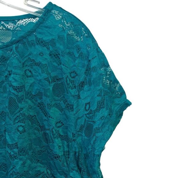 Torrid Aqua Blue/Green Stretch Lace Crew Neck Cinch Side Tee Size 2 2XL - Picture 7 of 14